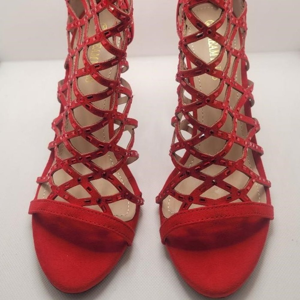 New Women's DREAM PAIRS Red Rhinestone Ankle Strap Stiletto Heel Size 9.5 B